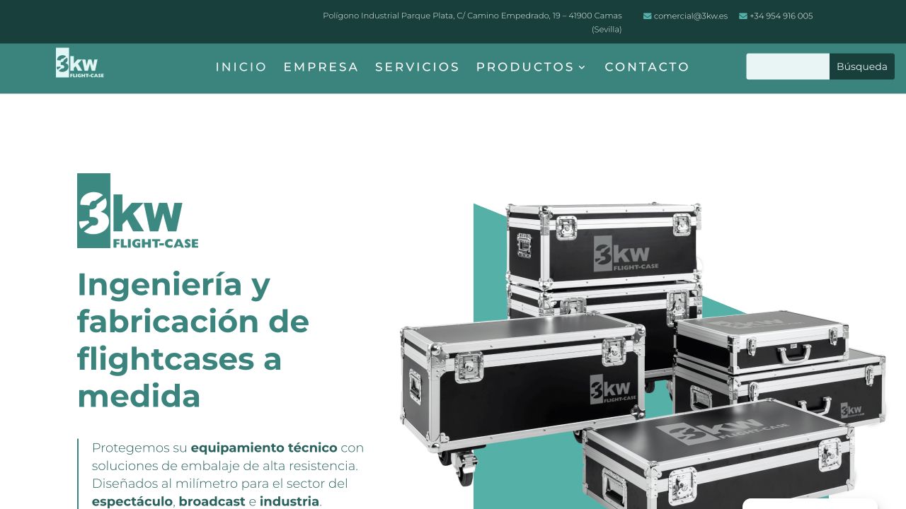 Captura real de la web de 3KW Flight-case